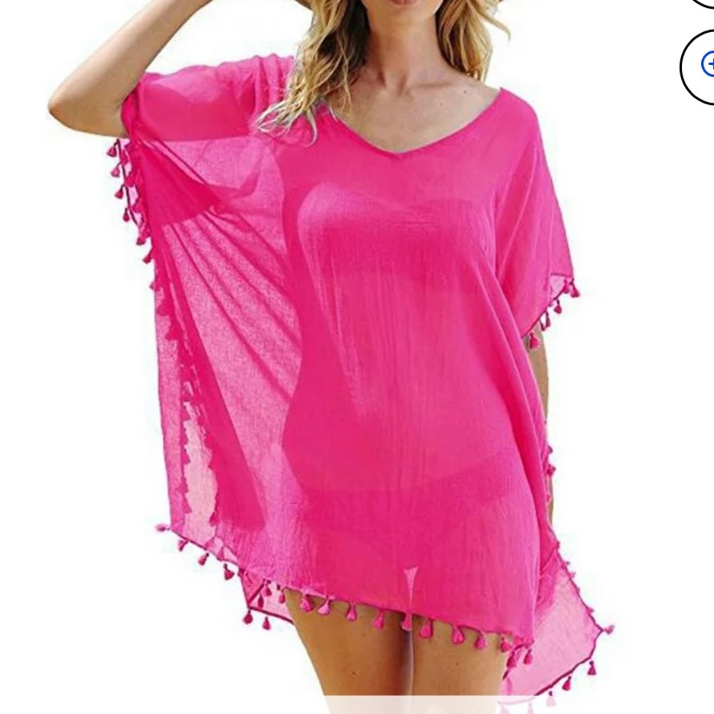 🆕 Barbie pink tasseled beach cover up tunic dress